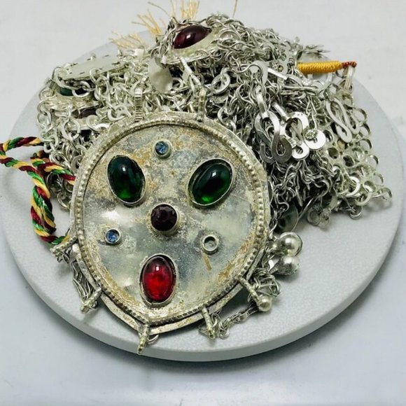 Multilayers Bib Necklace, Tribal Afghani Silver Kuchi Bib Necklace - Picture 12 of 13